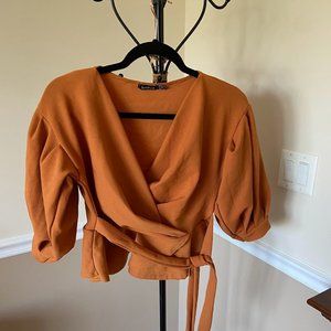 Orange Boohoo Peplum Top with Balloon Sleeves